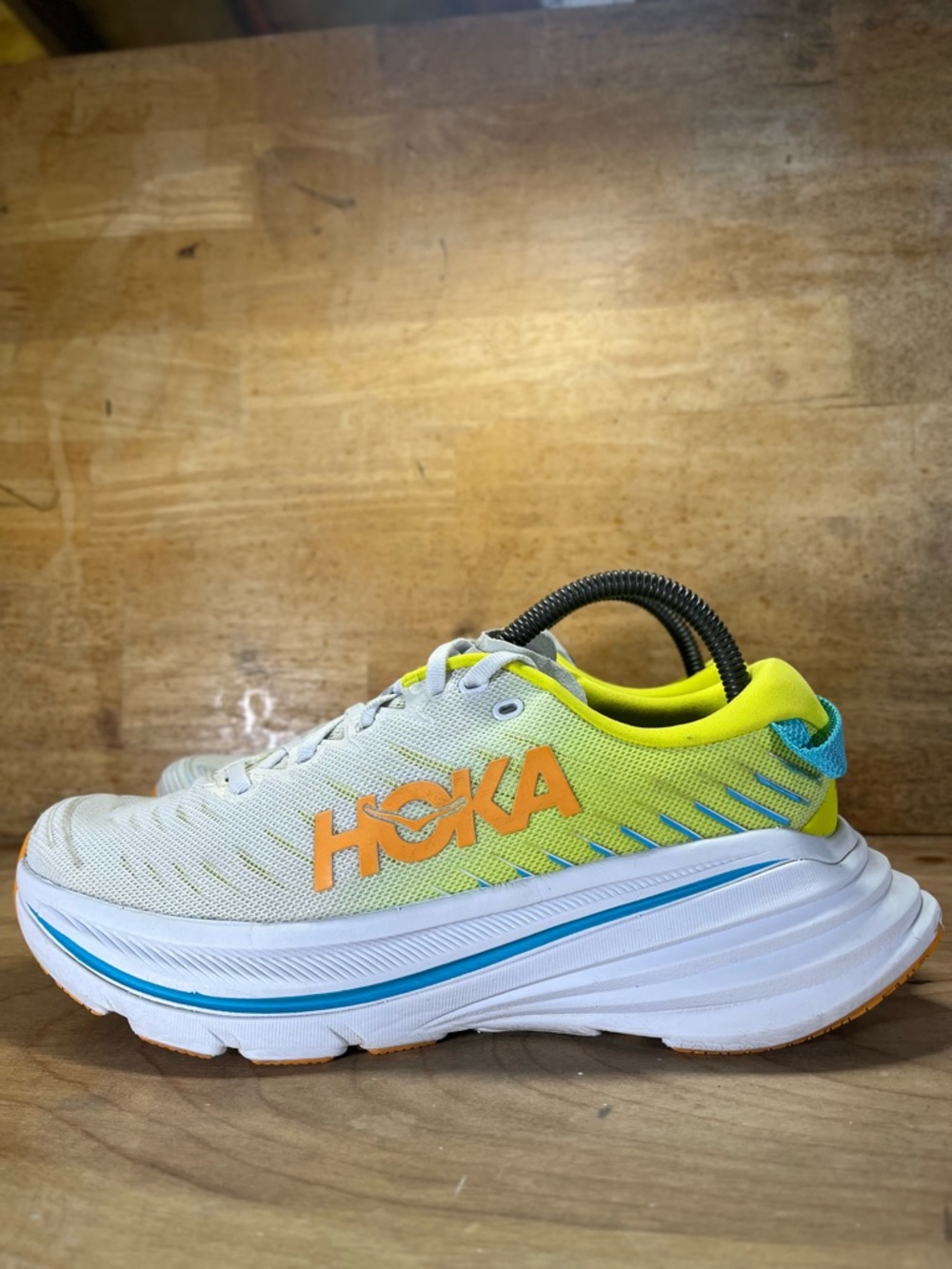 Hoka One One Bondi X Womens Size 8.5 Running Shoes Sneakers White Yellow Blue - Picture 4 of 12